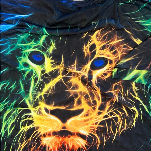 4XL Mens Colorful Lion American Sweatshirt All Over Print Plus Short Sleeve - Picture 5 of 8